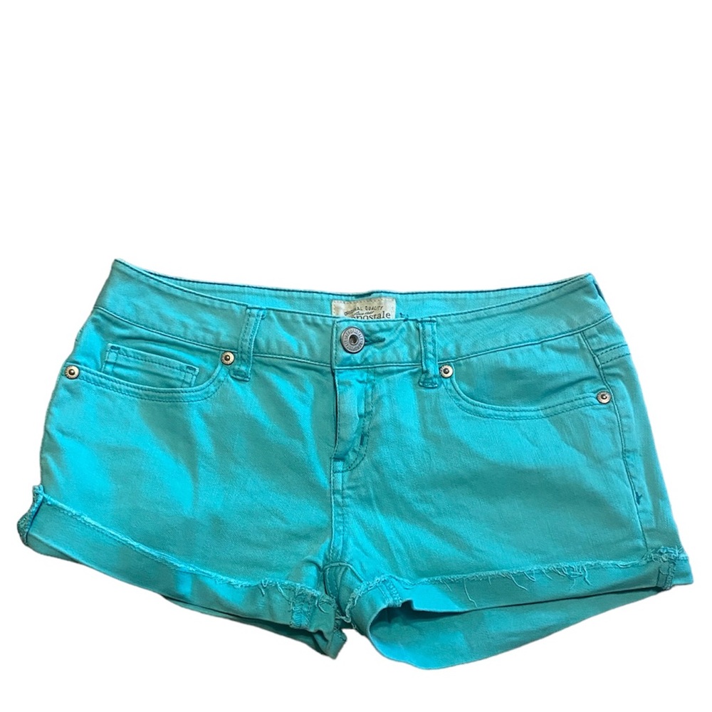 Aeropostale Juniors Teal Low Rise Cuffed Jean Shorts Size 1/2
